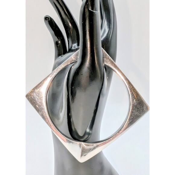 VTG Unsigned Tested Sterling Silver Square Art Deco Bangle Bracelet 45.91g - Picture 1 of 7